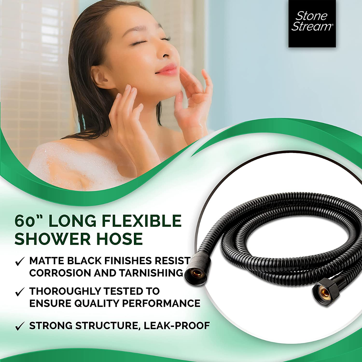Mangueira de chuveiro portátil de 1,5 m - preto fosco