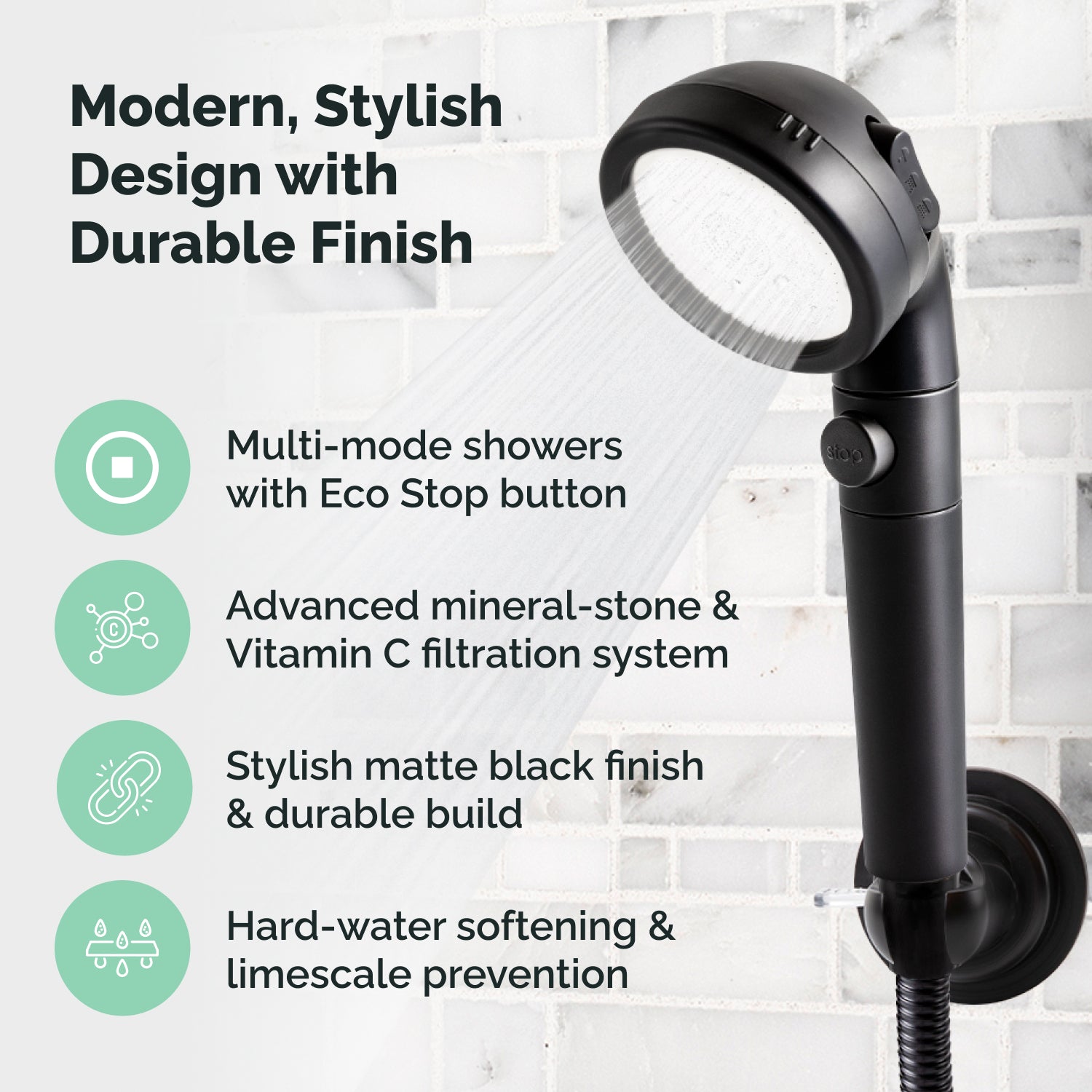 Ecopower 4-in-1 Vitamina C Black Shower Head Kit