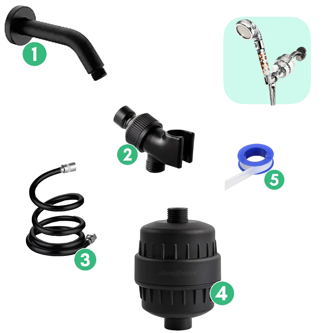 Kit de Instalação de Filtro de Água Dura + Parede - Preto