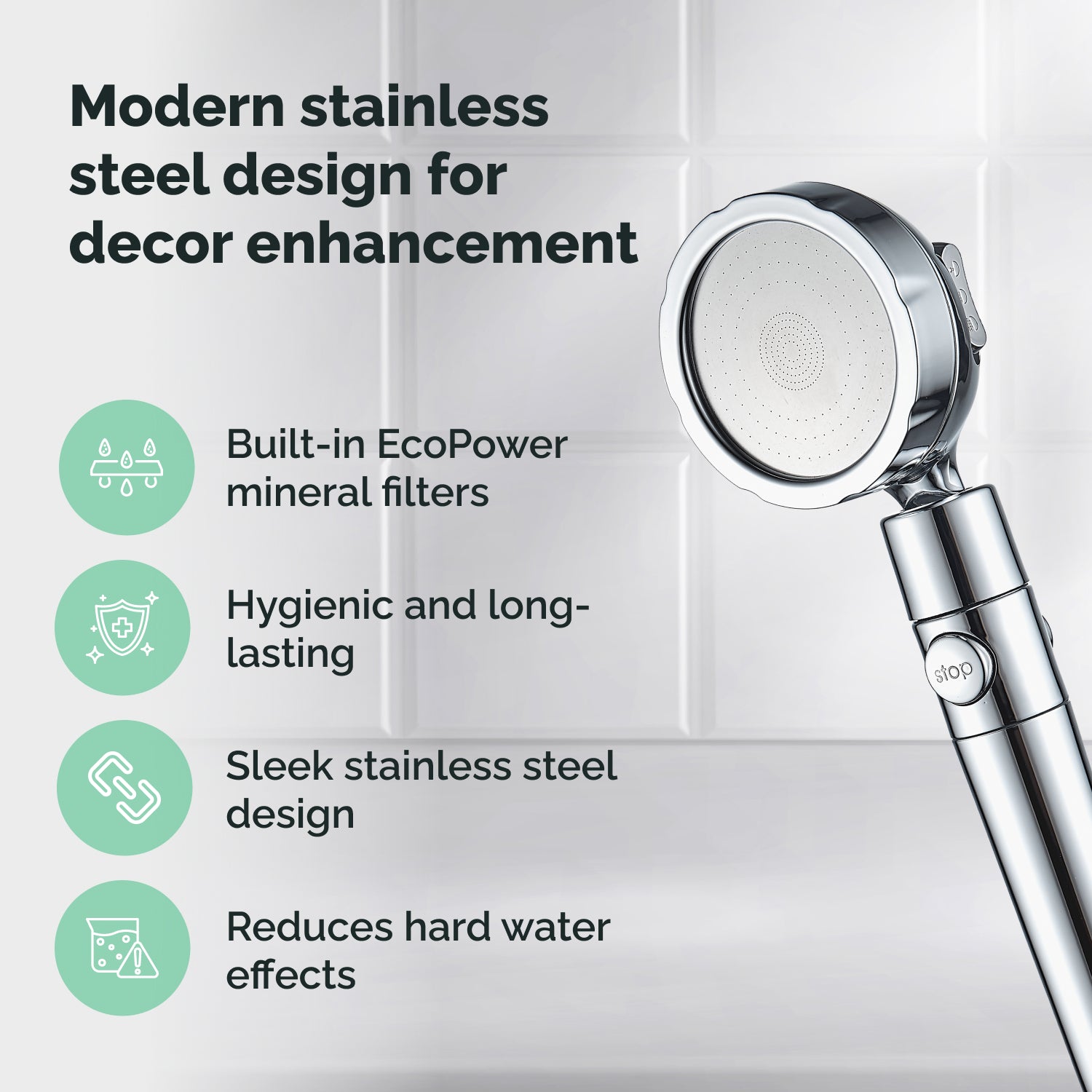 Cabeça de chuveiro metálica Ecolux