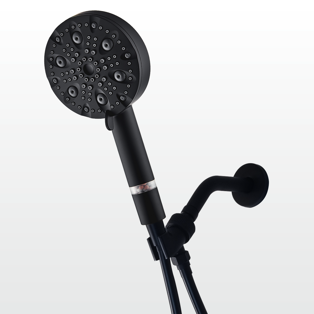 EcoLux 9 modos de chuveiro de aço inoxidável preto + kit adaptador de parede