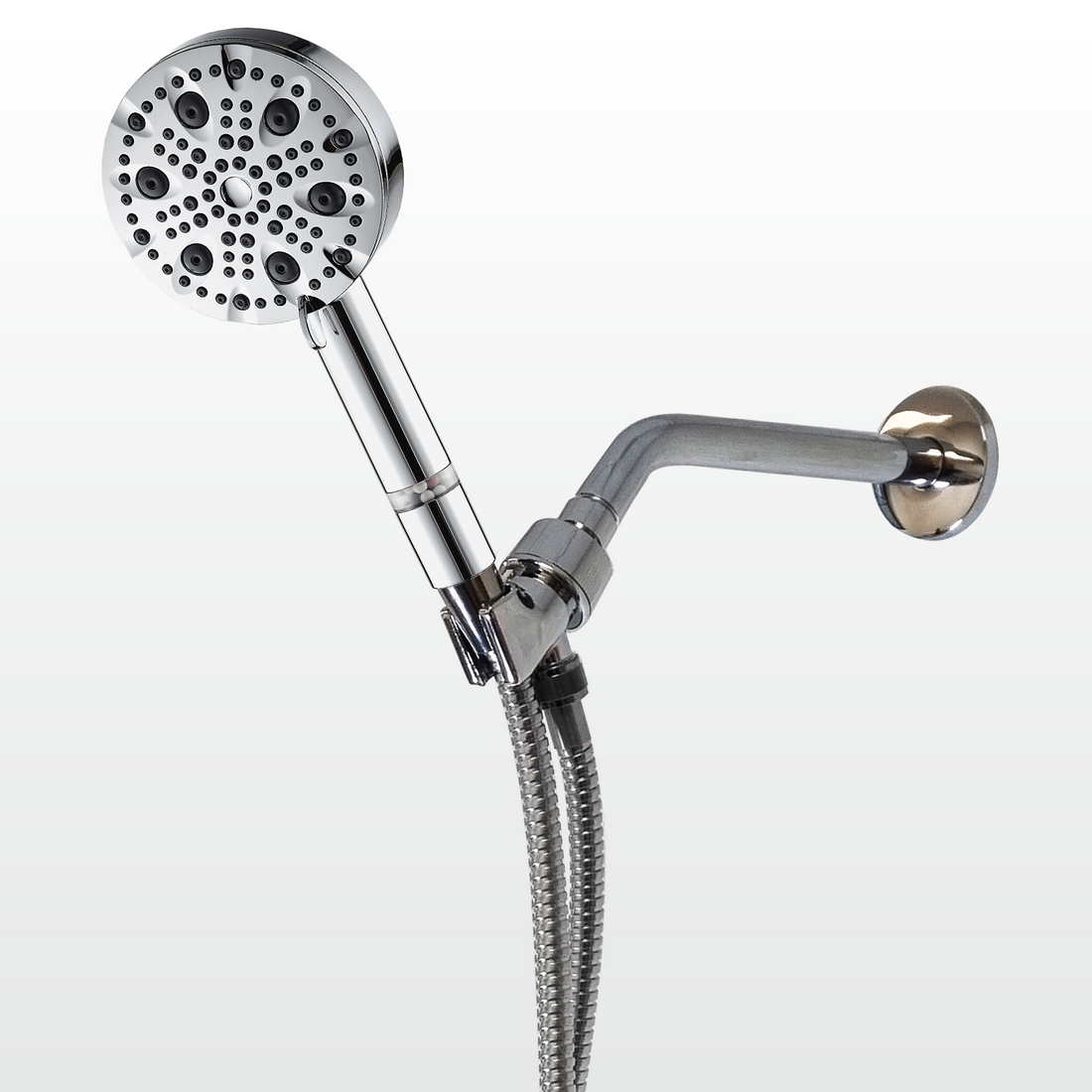 Adaptador de parede cromado EcoLux 4 em 1 com aço inoxidável de 9 modos