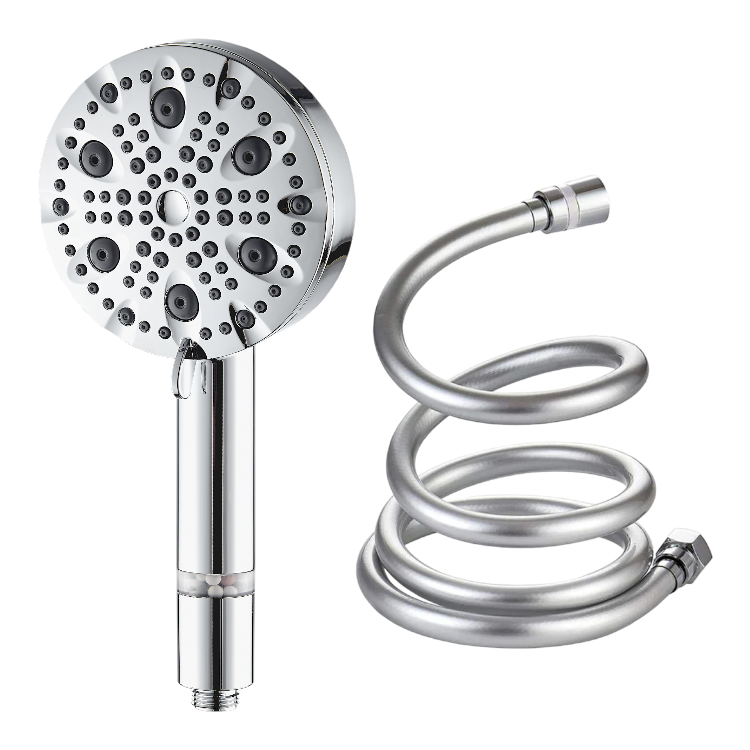 Modern Black Chrome 9-Mode Showerhead with Hose