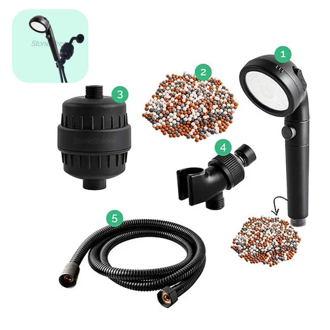 Kit de filtração de água dura Pedras iônicas pretas