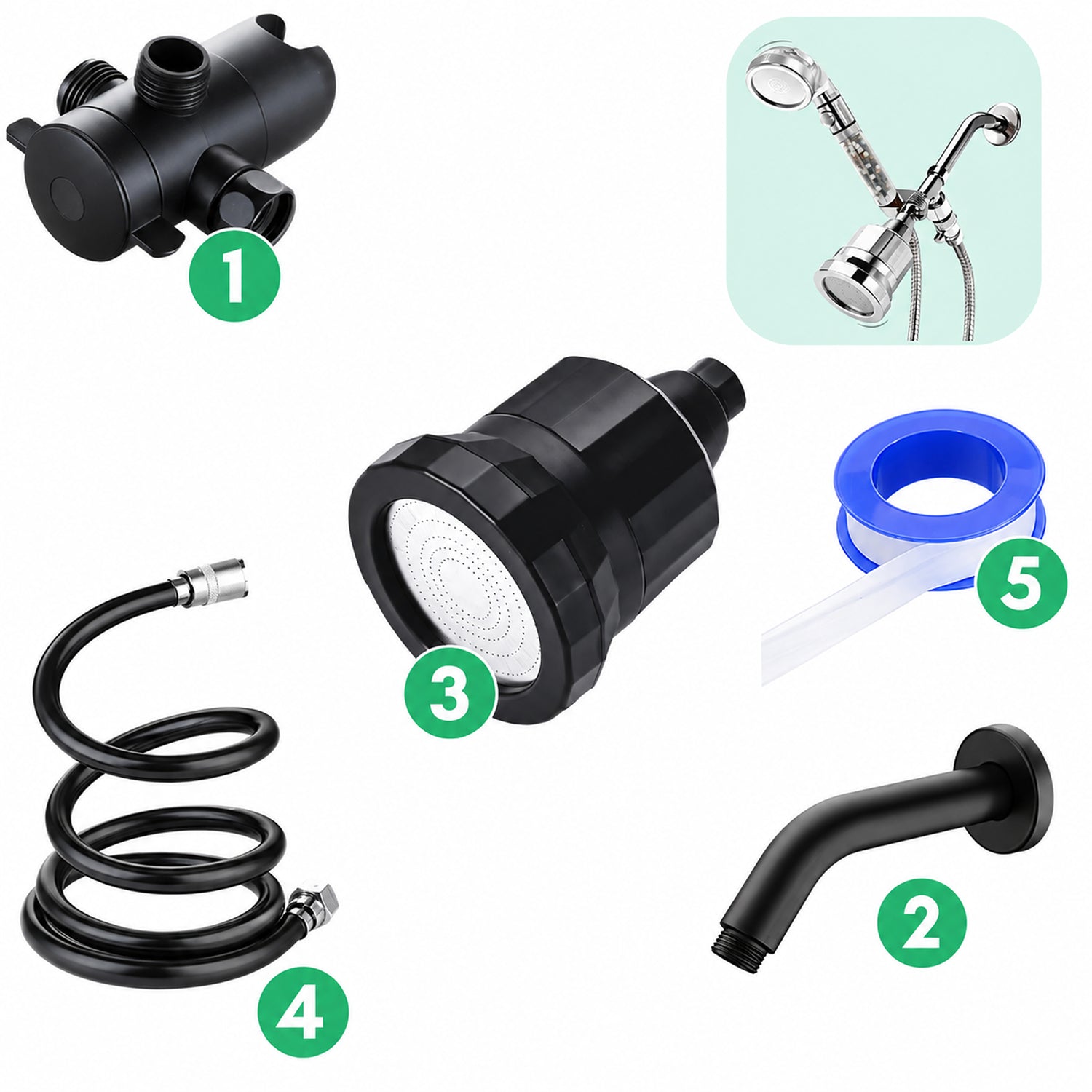 Kit de Instalação de Parede + Filtro de Água Pesada - Preto