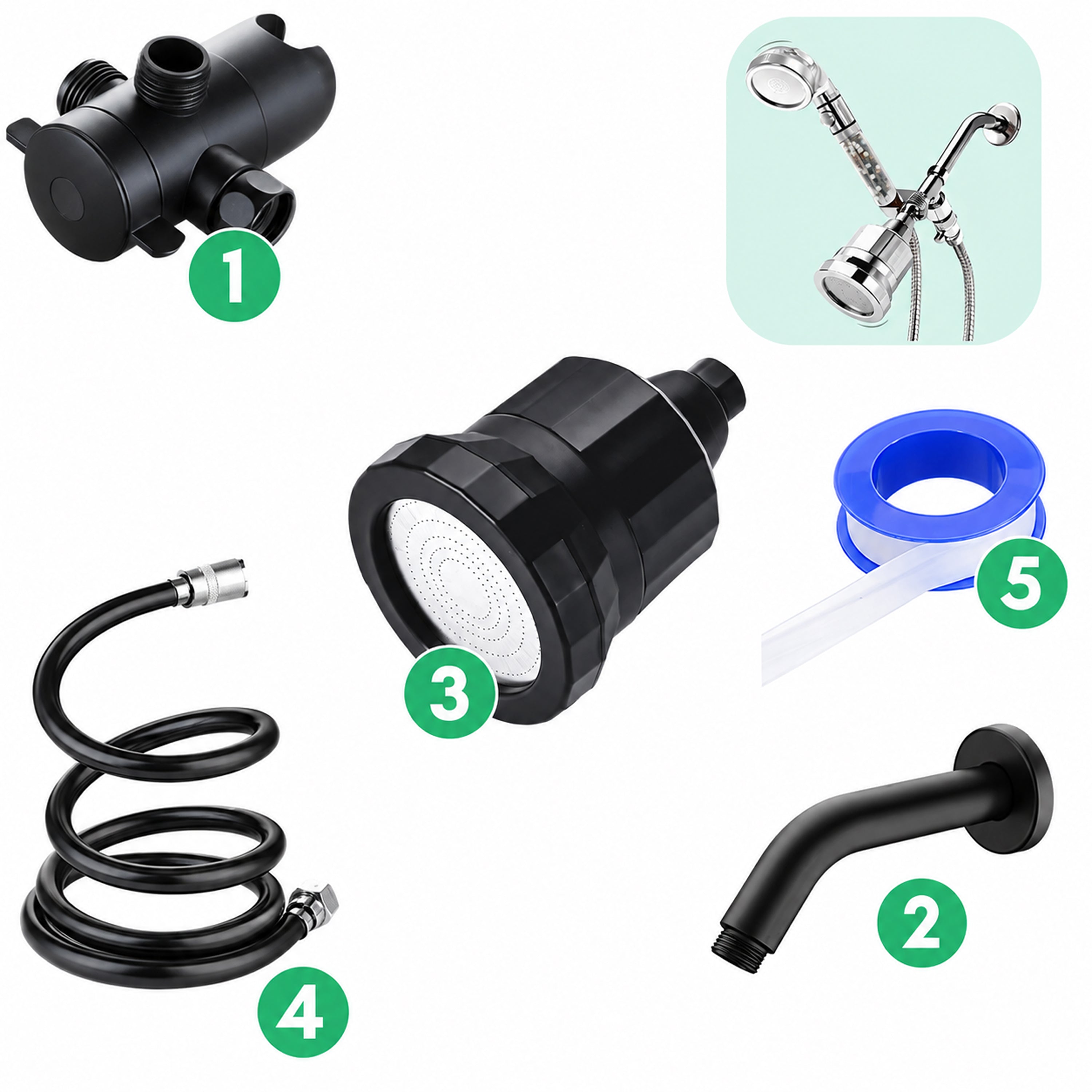 Kit de Instalação de Parede + Filtro de Água Pesada - Preto