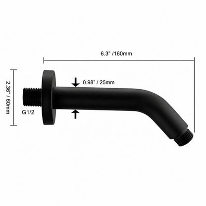 Braço de chuveiro para parede - Preto Mate - Rosca 1/2 polegada